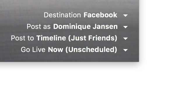 Figure: Destination Menus Options for Facebook labeled